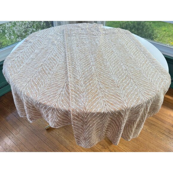 Vintage 70s curtain, cream tan oatmeal ombre wavy pattern, open weave, per panel - Picture 6 of 10